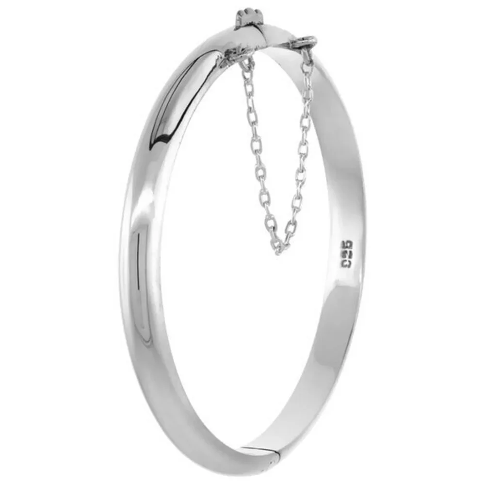 New  6 inches Sterling Silver Baby Bangle High Polished Safety Chain 5mm wide